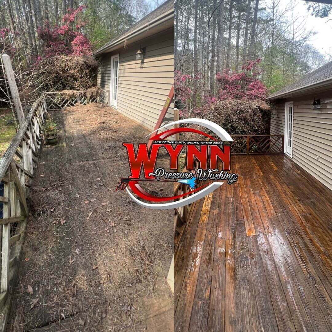 The before and after Deck cleaning in Athens GA by Wynn Pressure Washing
