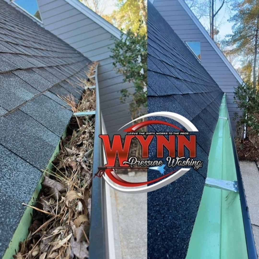 Before and after of gutter cleaning